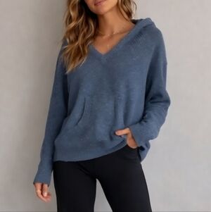 PrAna Blue Speckled Hooded Sweater | Oversized Cozy Pullover | Size M